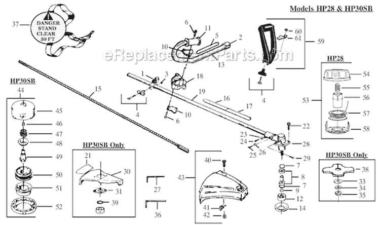 Page C Diagram and Parts List for HP30SB  Weed Eater Trimmer